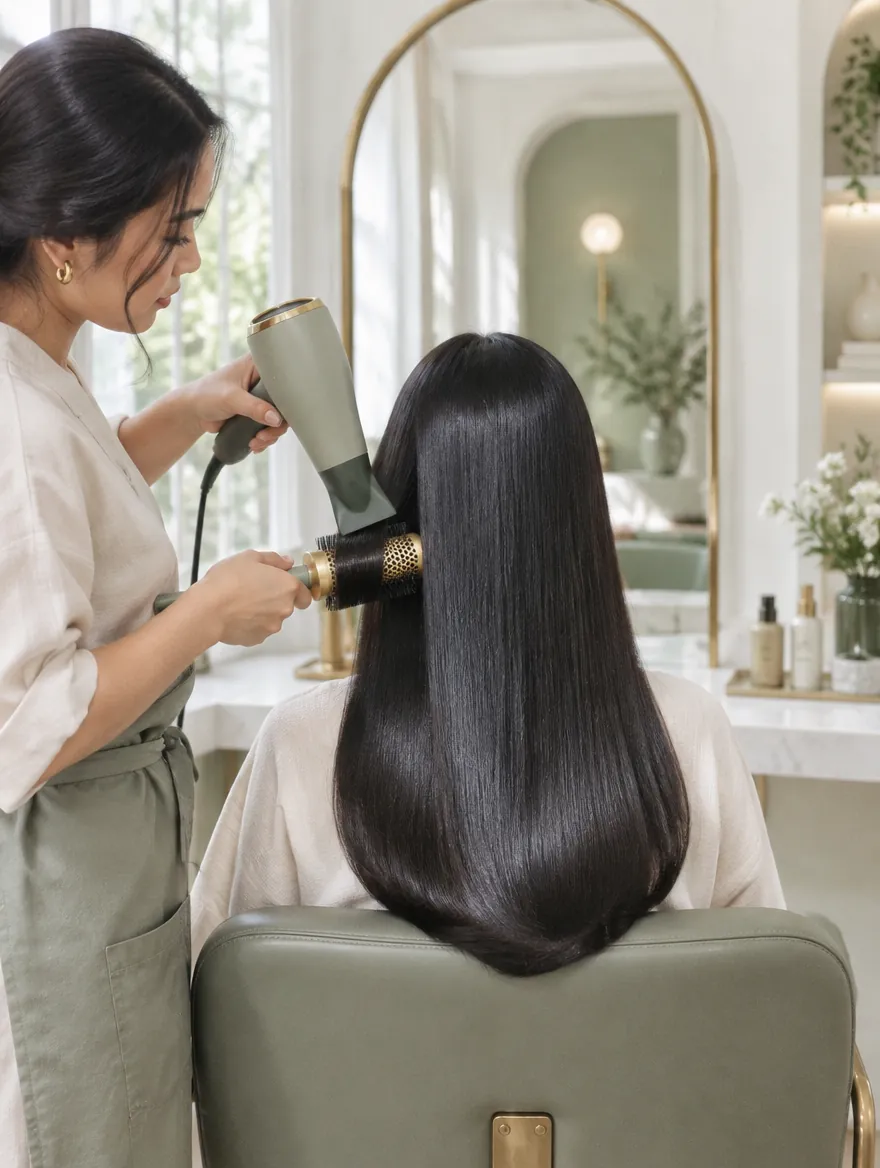 Blow rambut panjang hingga berkilau