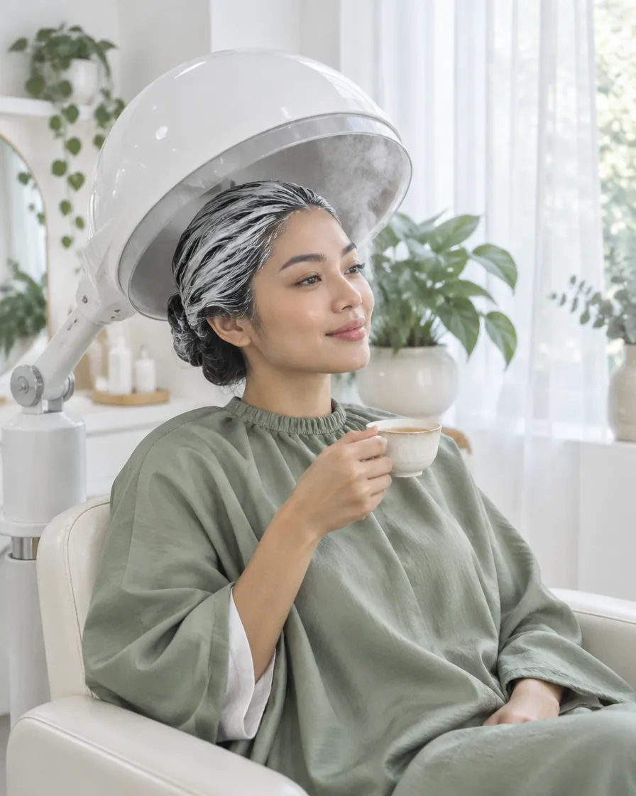Perawatan hair spa dengan steamer