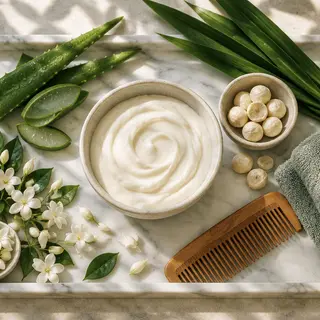 Bahan creambath di atas nampan marmer